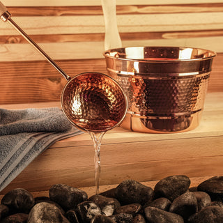 Hand-Hammered Large Copper Sauna Bucket & Ladle Set – 5L Capacity (Big Size)