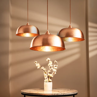 Handmade Dark Copper Dome Pendant Light with Customizable Accessories