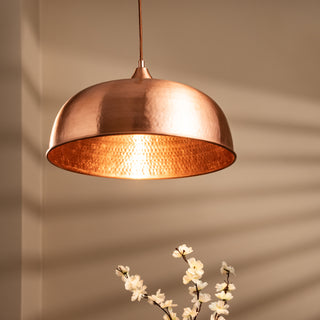 Complete Set – Handmade Dark Copper Dome Pendant Light with Customizable Accessories