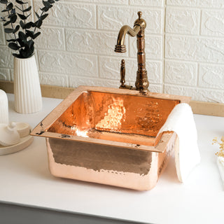 Copper Undermount Kitchen Sink | Handmade Hammered Farmhouse Copper Sink *Drain Cap Included*