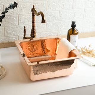 Copper Undermount Kitchen Sink | Handmade Hammered Farmhouse Copper Sink *Drain Cap Included*