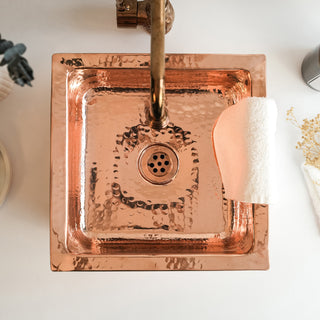 Solid Copper Undermount Kitchen and Bathroom Sink | Handmade Hammered Copper Vessel Sink *Drain Cap Included*