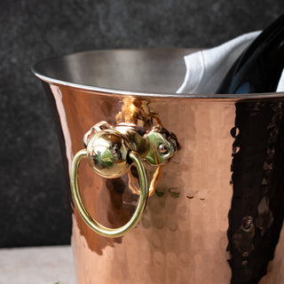 Handmade Hammered Copper Ice Bucket – Solid Copper with Brass Handles