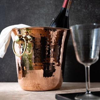 Handmade Hammered Copper Ice Bucket – Solid Copper with Brass Handles