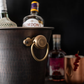 Handmade Hammered Copper Ice Bucket – Dark Copper with Brass Handles