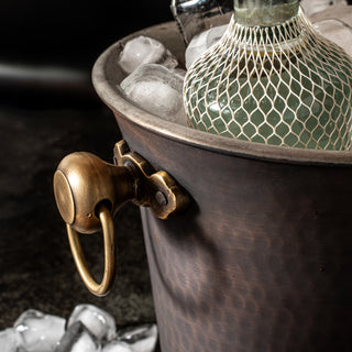 Handmade Hammered Copper Ice Bucket – Dark Copper with Brass Handles