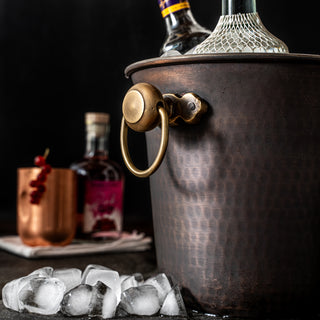 Handmade Hammered Copper Ice Bucket – Dark Copper with Brass Handles