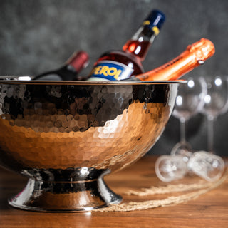 Handmade Hammered Copper Champagne Bowl & Copper Ice Bucket, Color Chrome