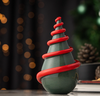 Hand-Blown Glass Christmas Tree Sculpture – Forest Spiral Design