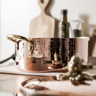 Hammered Copper Casserole Dish With Brass Lion Detail