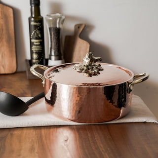 Hammered Copper Casserole Dish With Brass Lion Detail