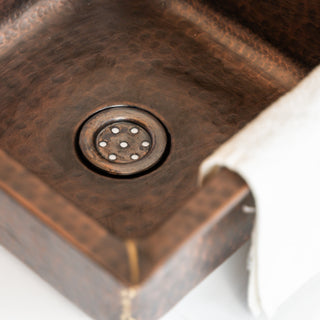 Handmade Hammered Copper Undermount Kitchen Sink – Farmhouse Style with Drain Cap