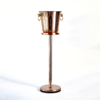 Copper wine bucket, champagne cooler stand, hammered copper ice bucket, elegant wine chiller, handcrafted barware, luxury beverage cooler, restaurant wine service, professional champagne bucket, fine dining accessories, home bar essentials, upscale drinkware,