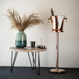 Copper wine bucket, champagne cooler stand, hammered copper ice bucket, elegant wine chiller, handcrafted barware, luxury beverage cooler, restaurant wine service, professional champagne bucket, fine dining accessories, home bar essentials, upscale drinkware,