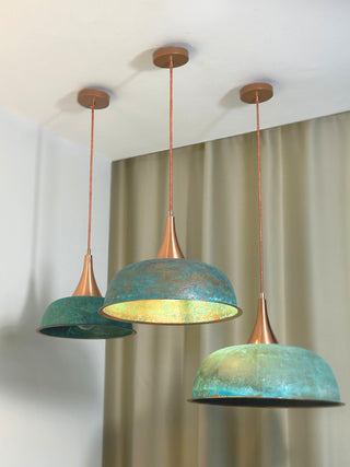 Copper Green Patina Pendant Light | Hammered Copper + Green Patina Copper Chandelier Lighting | * Lighting Fixtures Included*