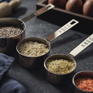 Handmade Solid Copper Measuring Cups – Set of Four with Engraved Measurements