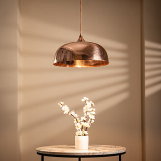 Handmade Dark Copper Dome Pendant Light with Customizable Accessories