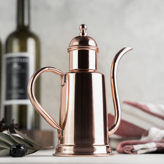 copper oil dispenser, olive oil pourer, drip-free oil jug, vintage oil can, handmade kitchenware, oil & vinegar bottle, stylish oil server, elegant oil dispenser