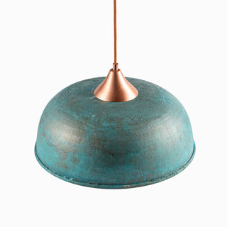 Handmade Hammered Copper Green Patina Pendant Light – Complete Set with Accessories