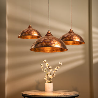 Handmade Farmhouse Matte Copper Pendant Light - Rustic Hammered Copper Ceiling Lamp - Complete Set Included