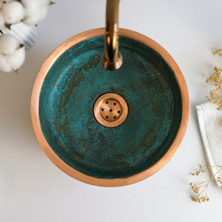 Patina Single Bowl Copper Kitchen and Bathroom Sink | Farmhouse Green Patina Solid Copper Sink | Copper Vessel & Drop-in Sink