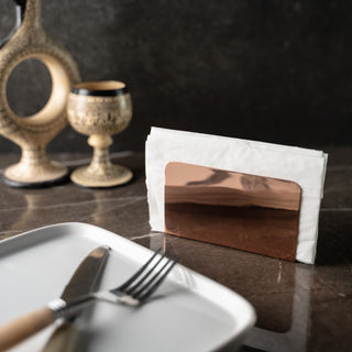 handmade pure copper napkin holder for kitchen and dining room, elegant and modern copper napkin stand for home décor, stylish napkin organizer for restaurants cafes and dinner tables, handcrafted copper napkin holder for contemporary and rustic tables, sleek and durable copper napkin stand for everyday use, 