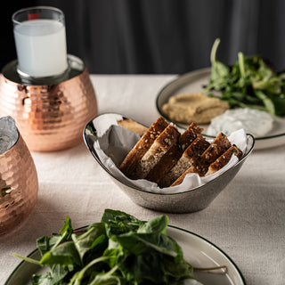 Elegant Chrome-Plated Copper Bread Basket – Handcrafted with Hammered Texture