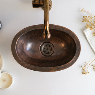 Oval Dark Copper Drop-in Sink | Handmade Copper Undermount Kitchen & Bathroom Sink *Drain Cap Included*