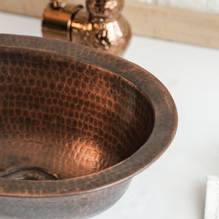 Oval Copper Drop-In Kitchen Sink | Handmade Copper Vessel Sink *Drain Cap Included*