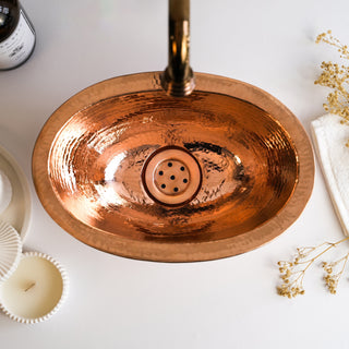 Oval Copper Drop-In Kitchen Sink | Handmade Copper Vessel Sink *Drain Cap Included*