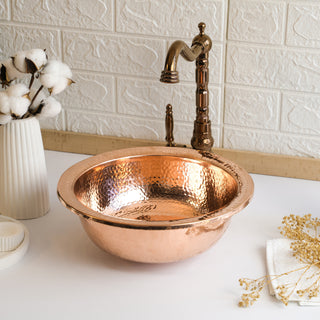 Round Dark Copper Drop-in Sink | Handmade Farmhouse Copper Undermount / Drop-in Sink