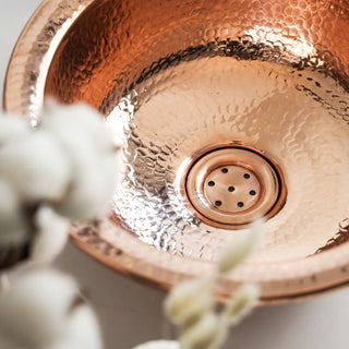 Round Solid Copper Kitchen and Bathroom Sink | Handmade Farmhouse Drop-in / Undermount Sink