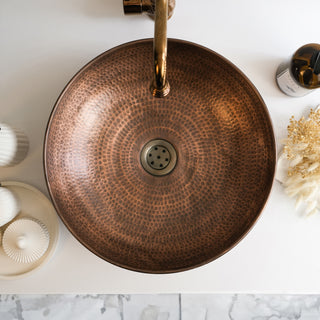 Hammered Copper Vessel Sink | Handmade Copper Bathroom and Kitchen Sink | Copper Drop-in Sink *Drain Cap Included*