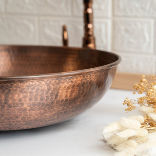 Hammered Copper Vessel Sink | Handmade Copper Bathroom and Kitchen Sink | Copper Drop-in Sink *Drain Cap Included*