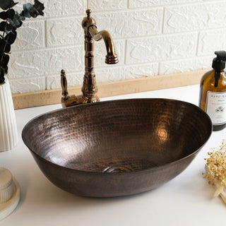 Handmade Hammered Copper Vessel Sink – Dark & Green Patina, Multiple Sizes