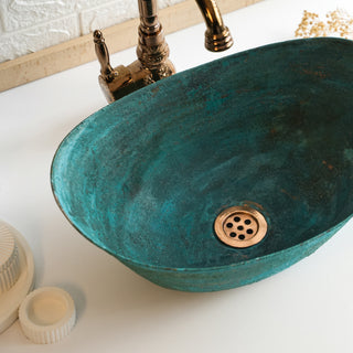 Handmade Hammered Copper Vessel Sink – Dark & Green Patina, Multiple Sizes