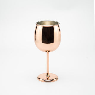 Handcrafted copper wine goblet with a polished exterior, tin-lined interior, and 300ml capacity, ideal for serving red or white wine.
