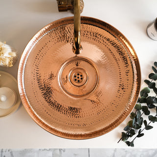 Handmade Hammered Copper Green Verdigris Patina Sink – Round Vessel Bathroom or Kitchen Basin