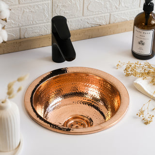 Handmade Round Dark Copper Drop-In Sink – Farmhouse Undermount/Drop-In Basin